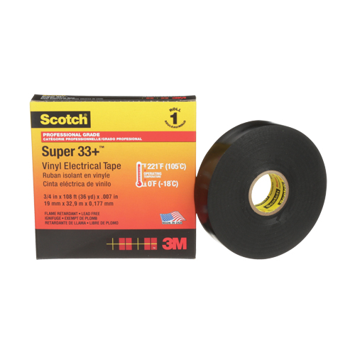 Ruban isolant en vinyle Super 33+ Scotch, 19 mm (3/4") x 33 m (108'), Noir, 7 mils CSL Industriel Inc.