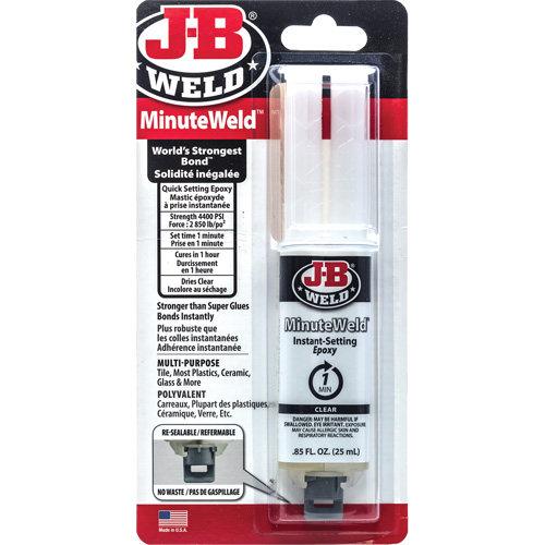 MinuteWeld Adhesive, 25 ml, Syringe, Two-Part, Clear CSL Industriel Inc.
