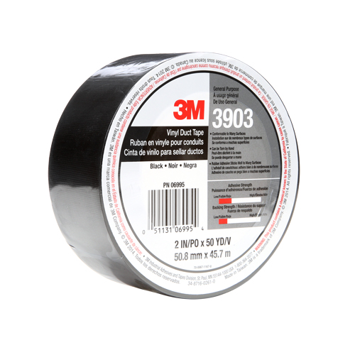 Rubans adh&eacute;sifs en vinyle 3903, 1245 mm (49") la x 46 m (151') lo, 6,5 mils, Noir CSL Industriel Inc.