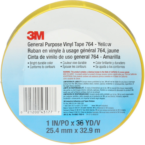 764 General-Purpose Vinyl Tape, 25.4 mm (1") W x 32.9 m (108') L, 5 mils, Yellow CSL Industriel Inc.