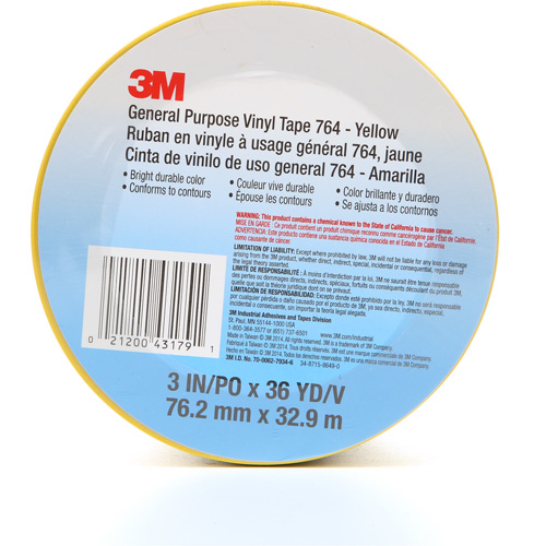 Ruban en vinyle pour travaux g&eacute;n&eacute;raux 764, 76 mm (3") la x 32,9 m (108') lo, 5 mils, Jaune CSL Industriel Inc.