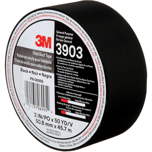 Rubans adh&eacute;sifs en vinyle 3903, 48 mm (2") la x 45 m (148') lo, 6,5 mils, Noir CSL Industriel Inc.