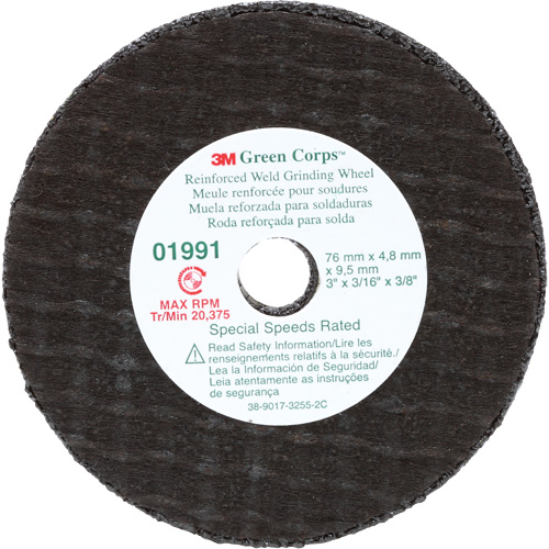 Green Corps Cut-Off Wheel, 3" x 0.188", 3/8" Arbor, Type 1, Aluminum Oxide, 35000 RPM CSL Industriel Inc.