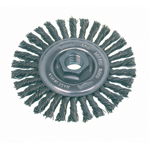 High Speed Small Grinder Stringer Bead Knot Wire Wheel Brush, 4" Dia., 0.02" Fill, 5/8"-11 Arbor, Stainless Steel CSL Industriel Inc.