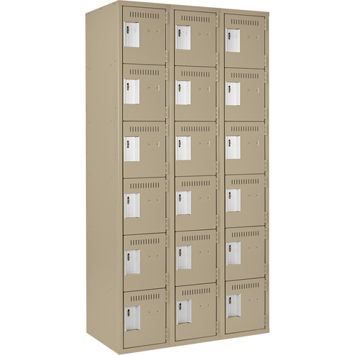Clean Line Lockerette, 6 -tier, Bank of 3, 36" x 18" x 72", Steel, Beige, Rivet (Assembled) CSL Industriel Inc.