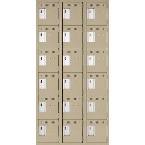 Clean Line Lockerette, 6 -tier, Bank of 3, 36" x 18" x 72", Steel, Beige, Rivet (Assembled) CSL Industriel Inc.