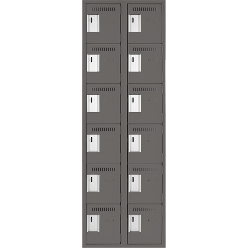 Clean Line Lockerette, 6 -tier, Bank of 2, 24" x 18" x 72", Steel, Charcoal, Rivet (Assembled) CSL Industriel Inc.