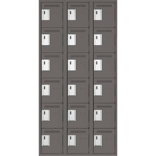Clean Line Lockerette, 6 -tier, Bank of 3, 36" x 18" x 72", Steel, Charcoal, Rivet (Assembled) CSL Industriel Inc.