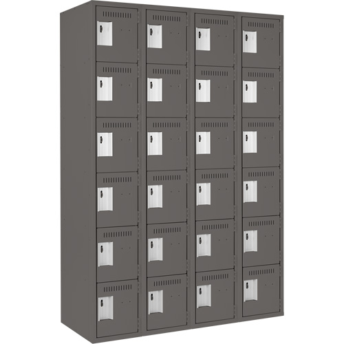 Clean Line Lockerette, 6 -tier, Bank of 4, 48" x 18" x 72", Steel, Charcoal, Rivet (Assembled) CSL Industriel Inc.