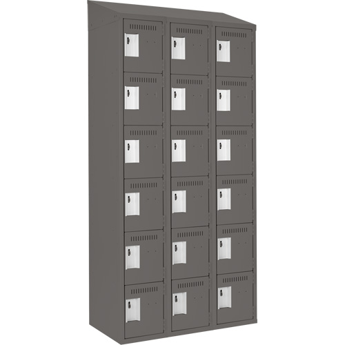Clean Line Lockerette, 6 -tier, Bank of 3, 36" x 18" x 78", Steel, Charcoal, Rivet (Assembled) CSL Industriel Inc.