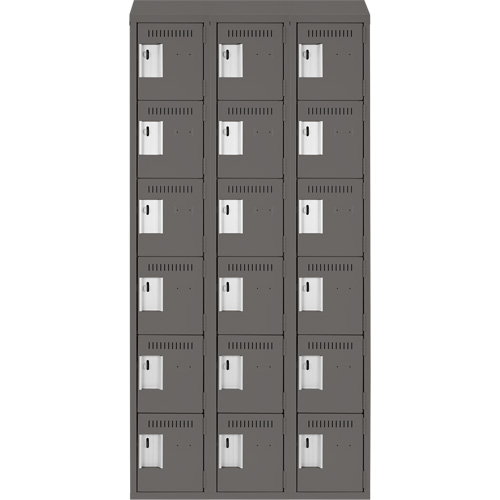 Clean Line Lockerette, 6 -tier, Bank of 3, 36" x 18" x 78", Steel, Charcoal, Rivet (Assembled) CSL Industriel Inc.