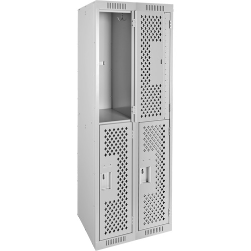 Casiers Clean Line, 2 niveaux, Bloc de 2, 24" x 15" x 72", Acier, Gris, Rivet (assembl&eacute;), Perfor&eacute; CSL Industriel Inc.