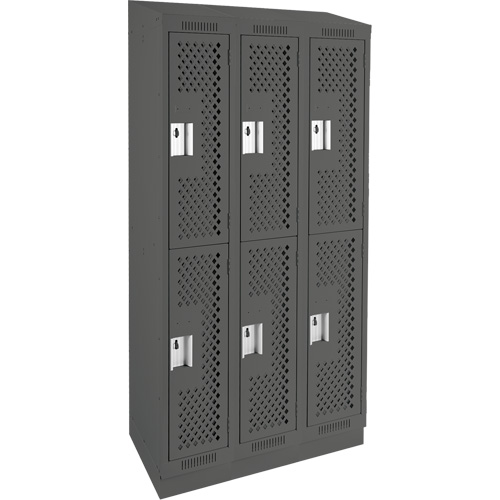 Clean Line Lockers, 2 -tier, Bank of 3, 36" x 12" x 82", Steel, Charcoal, Rivet (Assembled), Perforated CSL Industriel Inc.