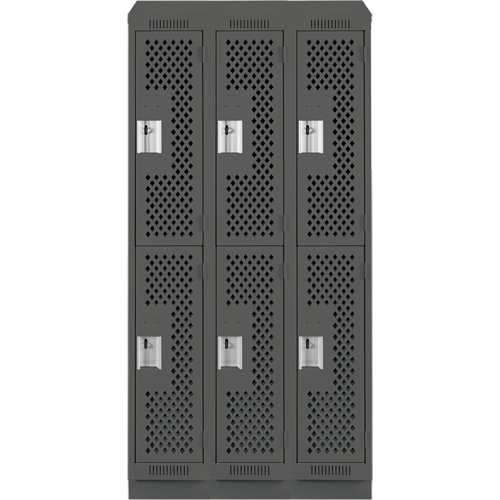 Clean Line Lockers, 2 -tier, Bank of 3, 36" x 12" x 82", Steel, Charcoal, Rivet (Assembled), Perforated CSL Industriel Inc.