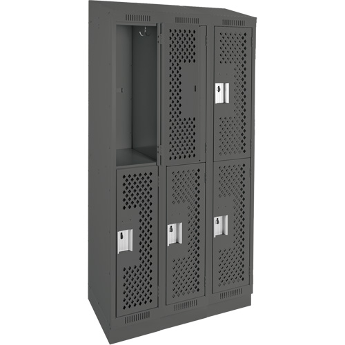 Clean Line Lockers, 2 -tier, Bank of 3, 36" x 12" x 82", Steel, Charcoal, Rivet (Assembled), Perforated CSL Industriel Inc.