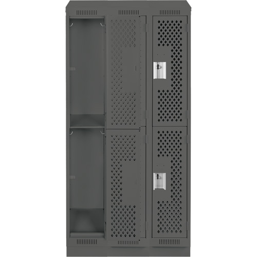 Clean Line Lockers, 2 -tier, Bank of 3, 36" x 12" x 82", Steel, Charcoal, Rivet (Assembled), Perforated CSL Industriel Inc.