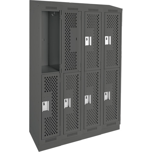 Casiers Clean Line, 2 niveaux, Bloc de 4, 48" x 12" x 82", Acier, Charbon, Rivet (assembl&eacute;), Perfor&eacute; CSL Industriel Inc.