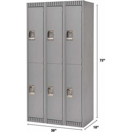 Lockers, 2 -tier, Bank of 3, 36" x 18" x 72", Steel, Grey, Knocked Down CSL Industriel Inc.