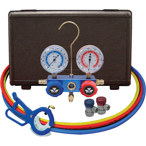 Automotive Manifold Gauge Set with Manual Couplers & 3-in-1 Side Mount Can Tap Valve CSL Industriel Inc.