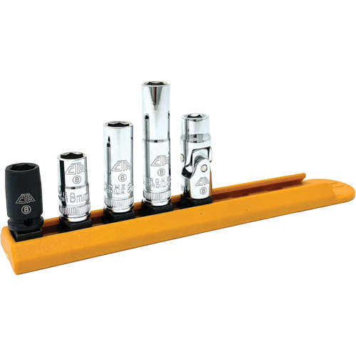 Jeu de douilles chrom&eacute;es avec rail, 5 Morceaux, Prise de 1/4" CSL Industriel Inc.