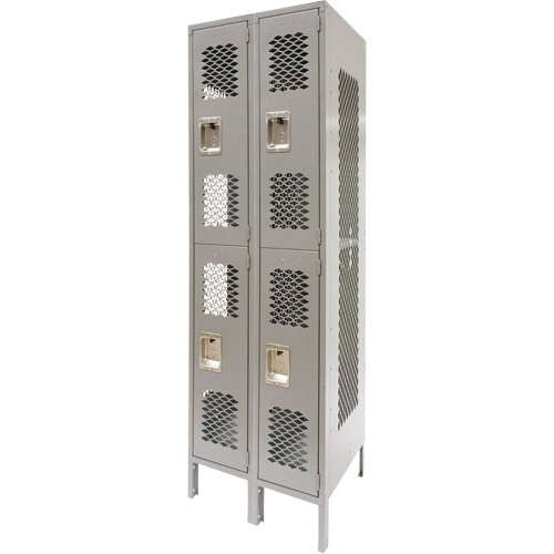 Vented Lockers, 2 -tier, Bank of 2, 24" x 18" x 78", Steel, Grey, Knocked Down, Perforated CSL Industriel Inc.