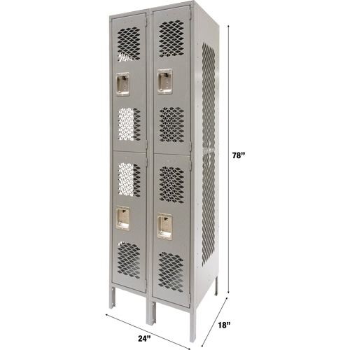 Vented Lockers, 2 -tier, Bank of 2, 24" x 18" x 78", Steel, Grey, Knocked Down, Perforated CSL Industriel Inc.