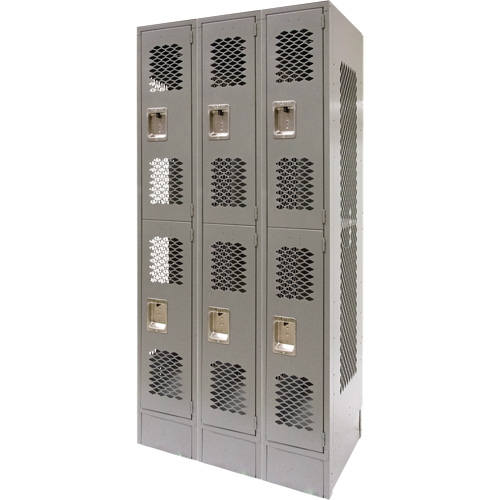 Casiers ventil&eacute;s, 2 niveaux, Bloc de 3, 36" x 18" x 78", Acier, Gris, D&eacute;mont&eacute;, Perfor&eacute; CSL Industriel Inc.