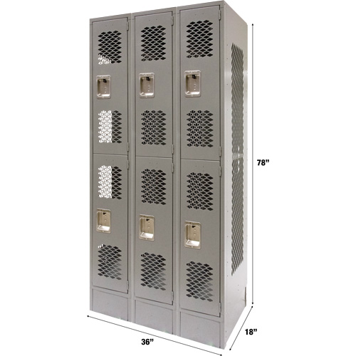 Casiers ventil&eacute;s, 2 niveaux, Bloc de 3, 36" x 18" x 78", Acier, Gris, D&eacute;mont&eacute;, Perfor&eacute; CSL Industriel Inc.