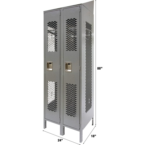 Vented Lockers, Bank of 2, 24" x 18" x 88", Steel, Grey, Knocked Down, Perforated CSL Industriel Inc.