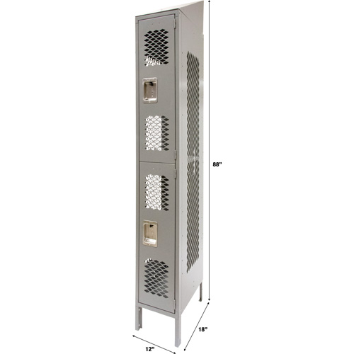 Vented Lockers, 2 -tier, 12" x 18" x 88", Steel, Grey, Knocked Down, Perforated CSL Industriel Inc.