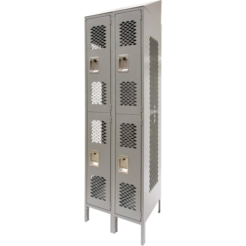 Vented Lockers, 2 -tier, Bank of 2, 24" x 18" x 88", Steel, Grey, Knocked Down, Perforated CSL Industriel Inc.