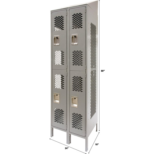 Vented Lockers, 2 -tier, Bank of 2, 24" x 18" x 88", Steel, Grey, Knocked Down, Perforated CSL Industriel Inc.