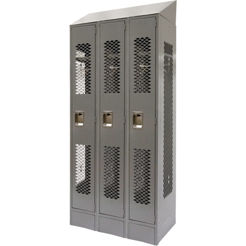 Vented Lockers, Bank of 3, 36" x 18" x 88", Steel, Grey, Knocked Down, Perforated CSL Industriel Inc.