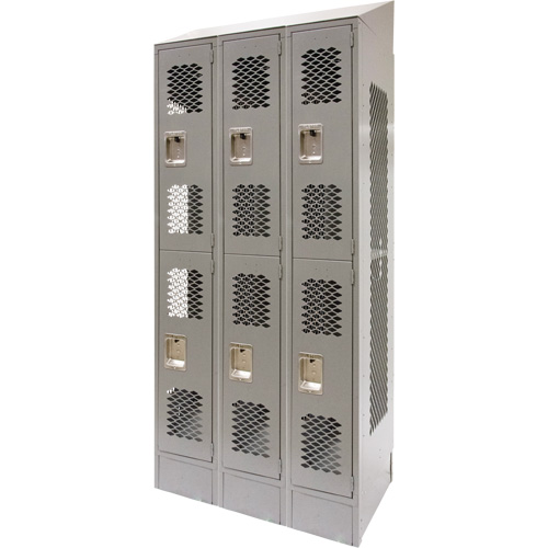 Casiers ventil&eacute;s, 2 niveaux, Bloc de 3, 36" x 18" x 88", Acier, Gris, D&eacute;mont&eacute;, Perfor&eacute; CSL Industriel Inc.
