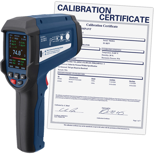 Professional Infrared Thermometer with Integrated Type K Thermocouple & Calibration Certificate, -58 - 3362°F (-50 - 1850°C), 55:1, Adjustable Emmissivity CSL Industriel Inc.