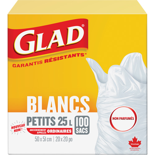 Petits sacs &agrave; ordures 25 L sans parfum, R&eacute;gulier, 20" la x 20" lo, Blanc CSL Industriel Inc.