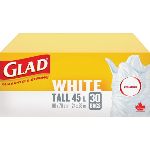 Sacs &agrave; ordures hauts 45 L sans parfum, R&eacute;gulier, 24" la x 28" lo, Blanc CSL Industriel Inc.
