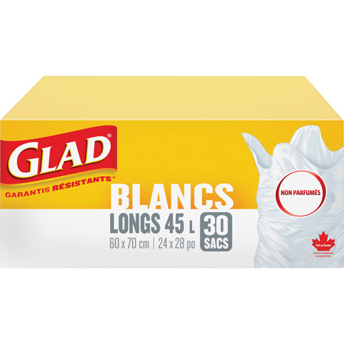 Sacs &agrave; ordures hauts 45 L sans parfum, R&eacute;gulier, 24" la x 28" lo, Blanc CSL Industriel Inc.