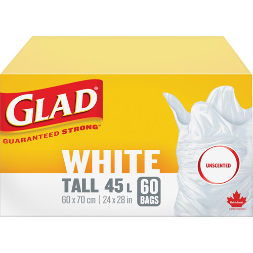 Tall 45L Unscented Garbage Bags, Regular, 24" W x 28" L, White CSL Industriel Inc.