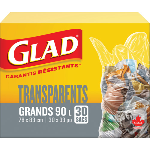 Sacs &agrave; ordures 90 L, R&eacute;gulier, 30" la x 33" lo, Transparent CSL Industriel Inc.