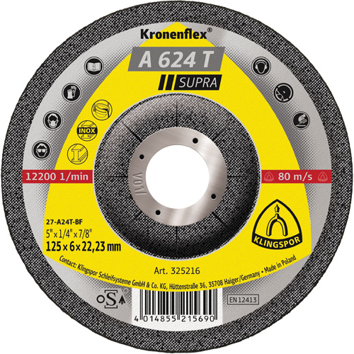 A 624 T Supra Kronenflex&reg; Grinding Disc, 5" x 1/4", 7/8" Arbor CSL Industriel Inc.