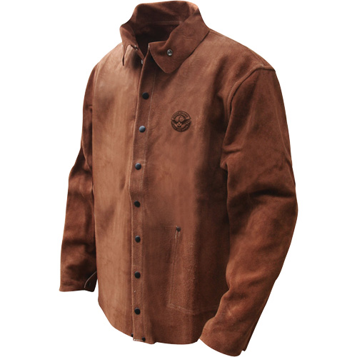 Veste de soudage en cuir fleur de vache refendu Gander Brand, Cuir, Moyen, Brun CSL Industriel Inc.