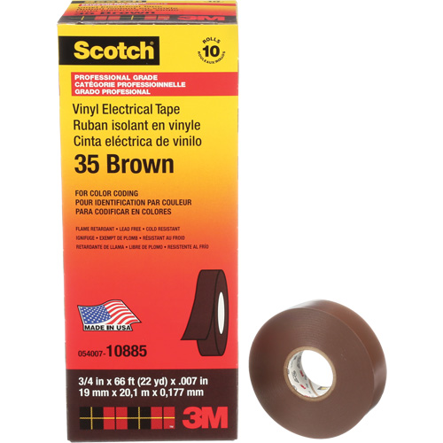 Ruban isolant en vinyle pour codification par couleur Scotch, 19 mm (3/4") la x 20 m (66') lo, 7 mils, Brun CSL Industriel Inc.