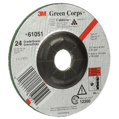 Green Corps Flexible Grinding Wheel, 5" x 1/4", 7/8" Arbor, Ceramic, Type 1 CSL Industriel Inc.