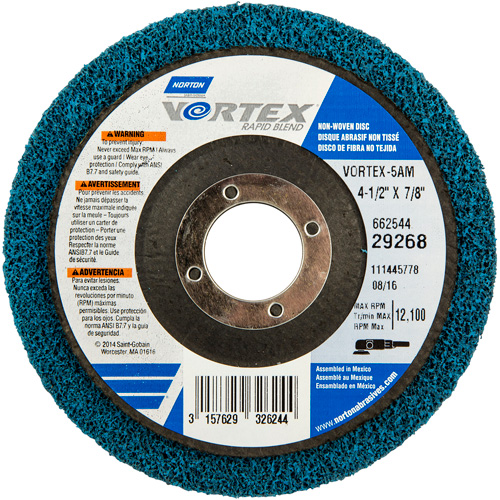 Vortex Non-Woven Disc, 4-1/2" Dia. x 1/2" W, 7/8" Arbor, Aluminum Oxide CSL Industriel Inc.