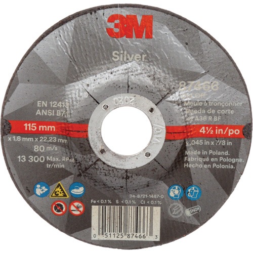 Silver Cut-Off Wheel, 4-1/2" x 0.045", 7/8" Arbor, Type 27, Ceramic, 13300 RPM CSL Industriel Inc.