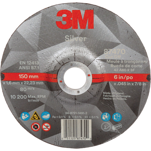 Silver Cut-Off Wheel, 6" x 0.045", 7/8" Arbor, Type 27, Ceramic, 10200 RPM CSL Industriel Inc.