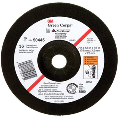 Green Corps Depressed Centre Wheel, 7" x 1/8", 7/8" Arbor, Ceramic, Type 27 CSL Industriel Inc.