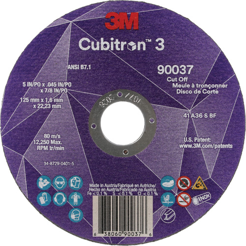 Meule &agrave; tronçonner Cubitron 3, 5" x 0,045", Arbre de 7/8", Type 1, C&eacute;ramique, 12250 Tr/min CSL Industriel Inc.