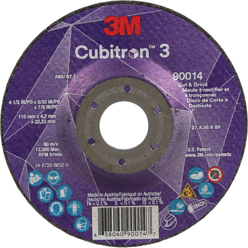 Cubitron 3 Cut & Grind Wheel, 4-1/2" x 5/32", 7/8" Arbor, Type T27, 36+ Grit, Ceramic CSL Industriel Inc.